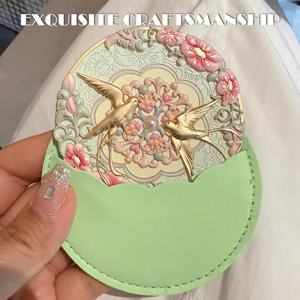 Vintage Chinese Style Makeup Mirror Peony Delicate Flower Xi'an Yunque Mini Mirror Cosmetic Tools Portable Pocket Make-up Mirror - view 4