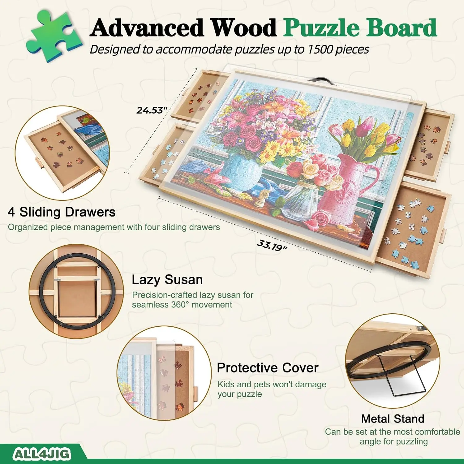 1500 Piece 2-in-1 Tilting & Rotating Puzzle Board, 33.19