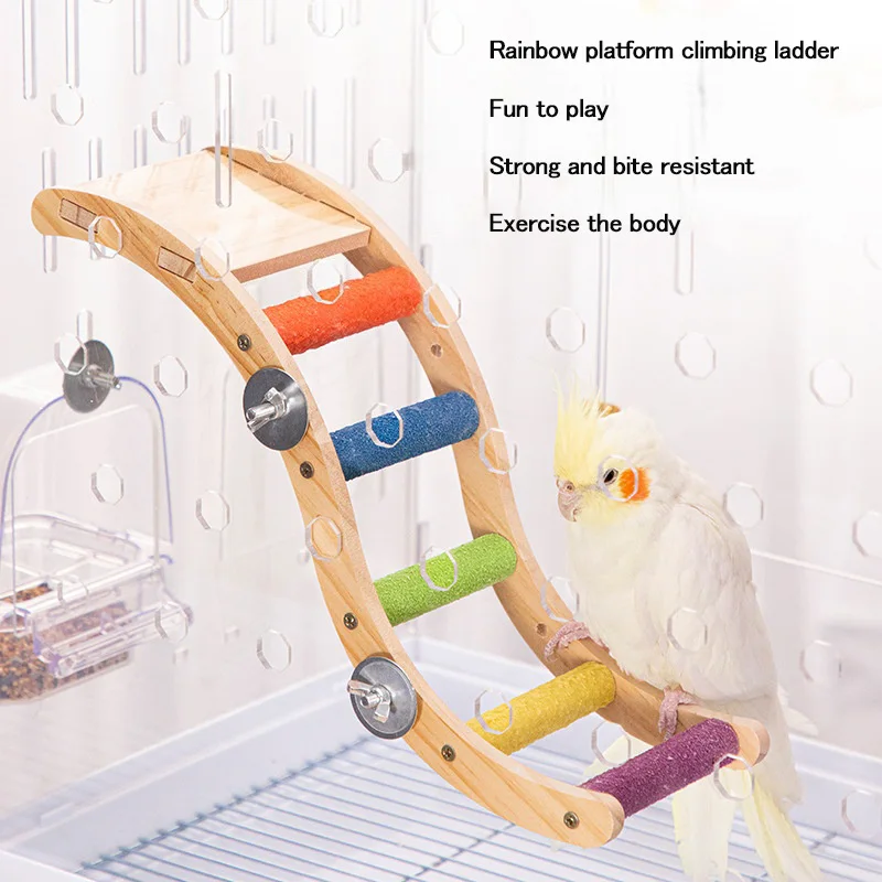 

Rainbow Parrot Climbing Ladder Natural Solid Wood Aviary Toy Grinding Bars for Beak/Nail Care for Budgies Cockatiels