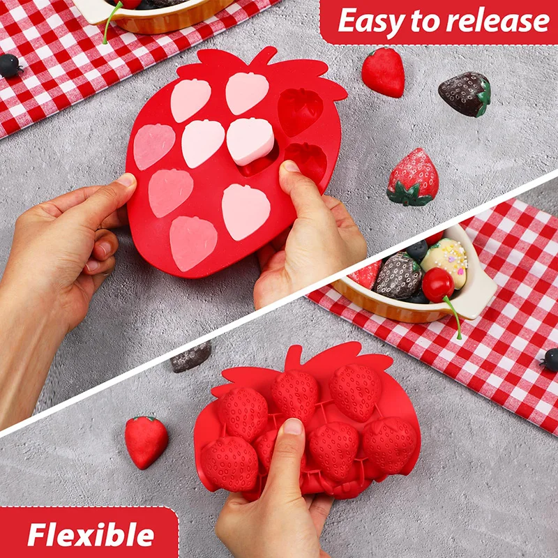 Strawberry Ice Cube Tray Strawberry Silicone Moulds for Chocolate Candy Cake Cupcake Soap Baking Jello Cookie Wax Crayon Melts