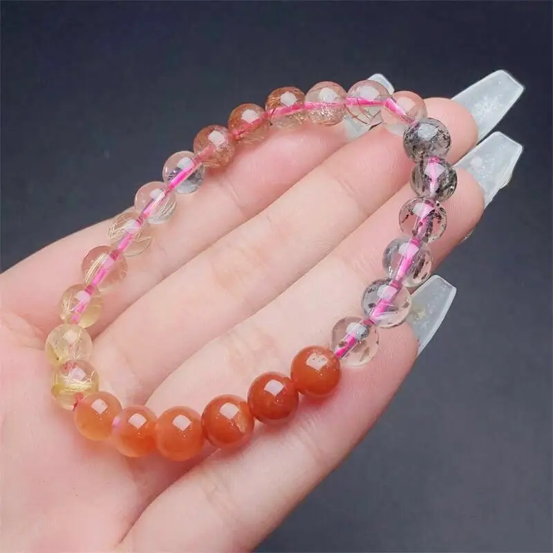 6.5MM Natural Colored Crystal Quartz Bracelet Handmade Real Quartz Jewelry Woman Men Unisex Stretch Holiday Gift 1PCS