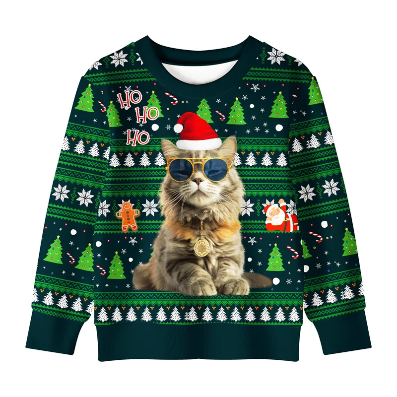 ثلاثية الأبعاد مطبوعة شجرة عيد الميلاد القط بلوزات للرجال سانتا كلوز نمط طويلة الأكمام عادية فضفاض للجنسين البلوز س الرقبة هوديس