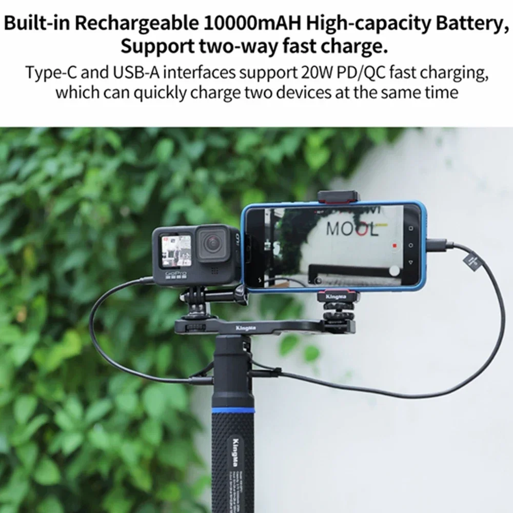 Recarregável Handheld Power Bank, Grip Stick Charging, Acessório para GoPro Hero 10, 9, Insta360, ONE X2, X3 R, TTL-F49, 10000mAh