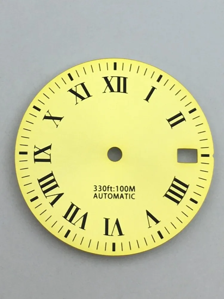 BLIGER-esfera de oro de 29mm para NH35 NH36, esfera negra, índice romano, verde, movimiento, ajuste de corona de 3 en punto, corona de 3,8 en punto