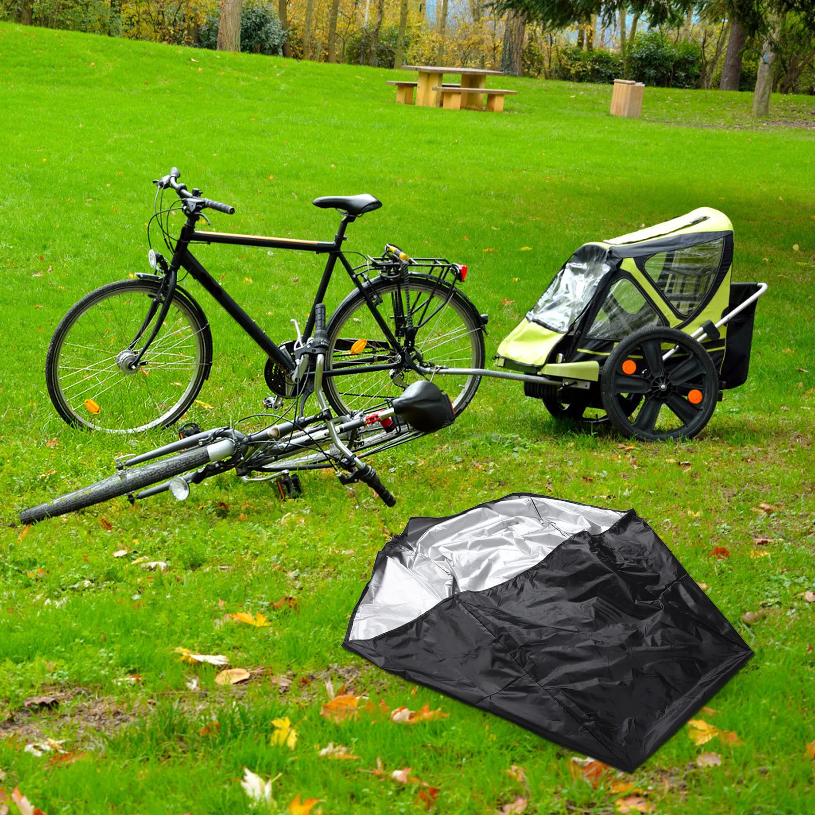 

Bicycle Trailer Cover Oxford Fabric Waterproof Windproof Dustproof Kids Pets Bikes Trailer Protective Storage Outdoor Cover