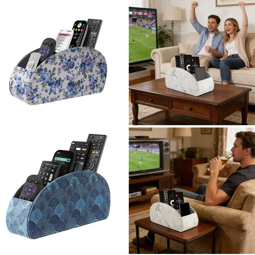 PU Leather Remote Control Holder Modern Cable Management Desktop Storage Box Universal Multi-Device Remote Control Box