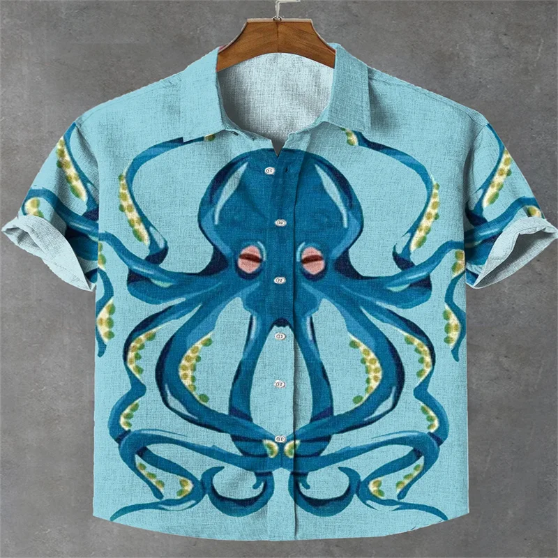 Men's linen octopus Hawaiian beach shirt daily wear shirt new style