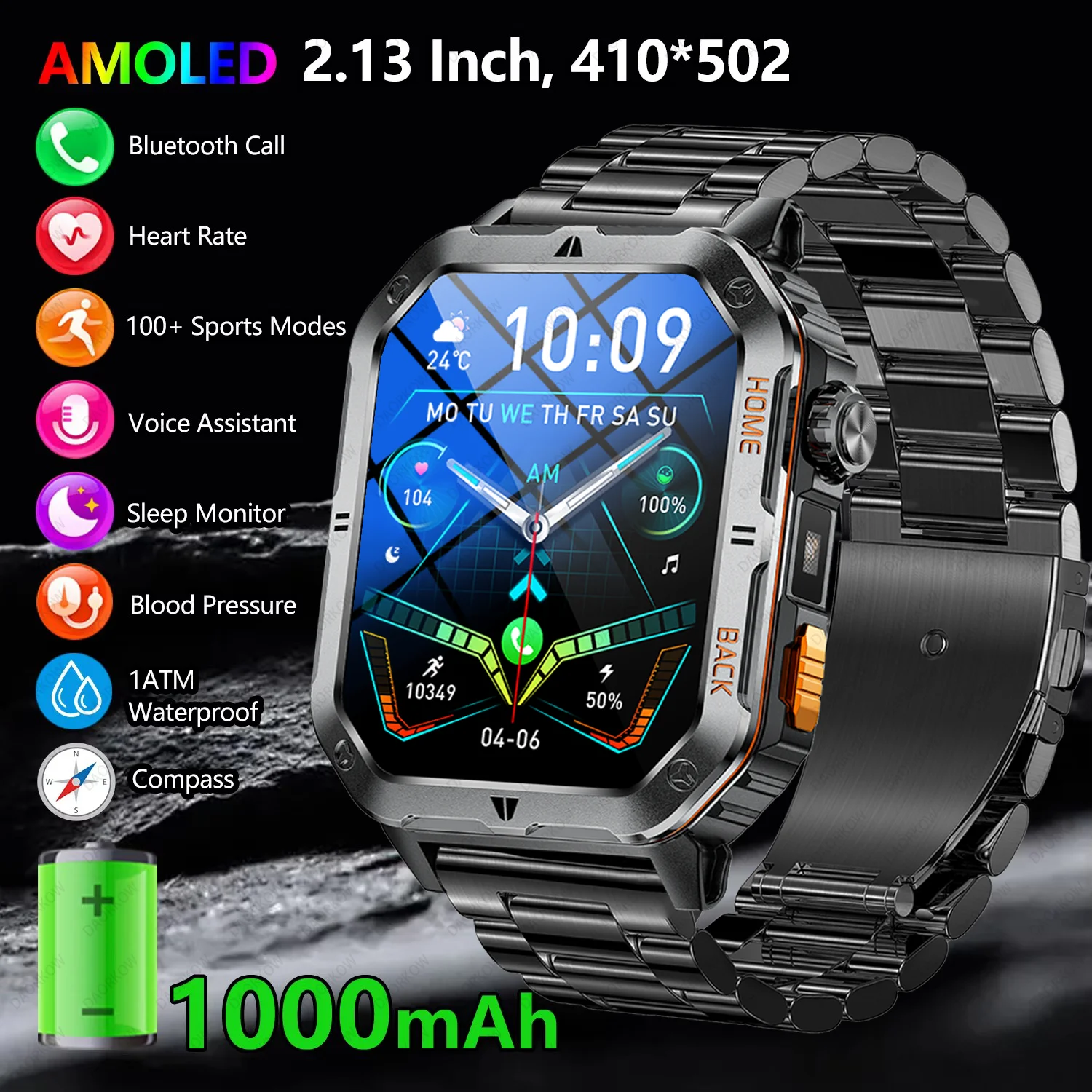 

New 1000mAh Battery, High-Definition AMOLED Screen, IP68 Waterproof And Bluetooth Call Are Suitable For Android Smartwatches