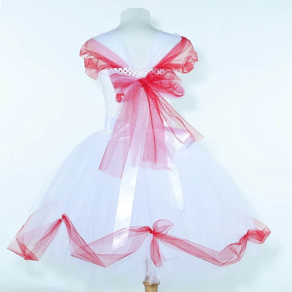 Costume da tutù per bambini con bastoncino di zucchero, costume da bambina, abito natalizio, abito da principessa in tulle rosso bianco per ragazze, abiti da festa di Natale