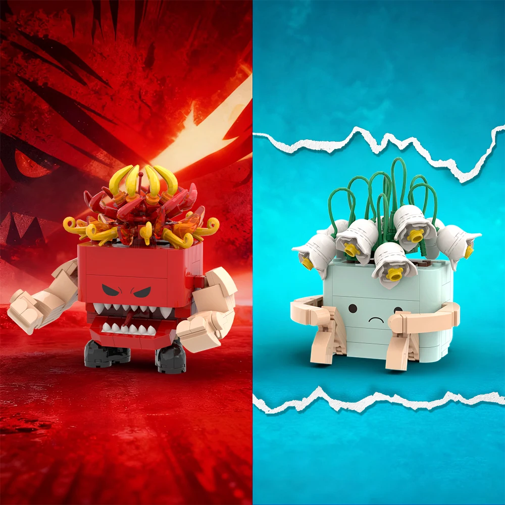 

MOC Angry and Sad Version Potted Plants Bricks Model Happy Plant Decorate Building Blocks Assembly Toys Kids DIY Birthday Gifts