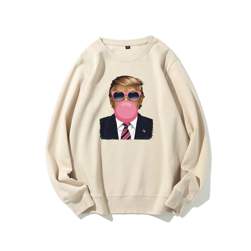 

Women's Top Blow Pink Bubbles With Trump Character Image Print Unisex Hooded Sweatshirt Trendy Graphic Pullover Shirt Cusal