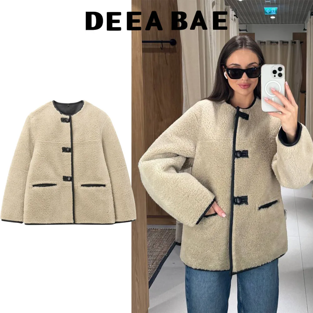 European And American Style Winter New Fashionable Women's Patchwork Imitation Fur Coat Lamb Wool Loose Short Jacket