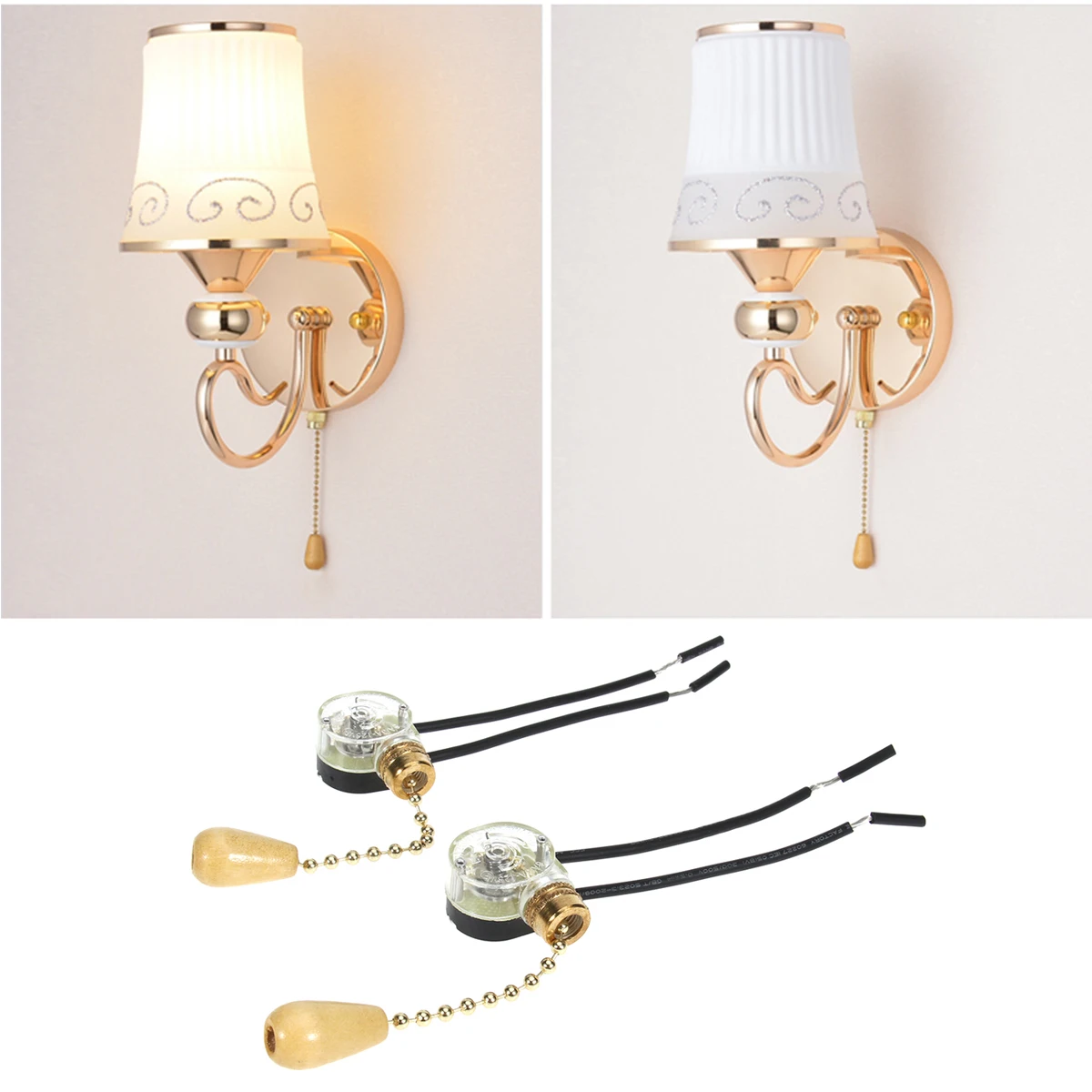 

Abs Ceiling Light Replacement Pull Chain Lamp Eco-Friendly Premium Material Easy Install Home Decoration Golden Color Manual