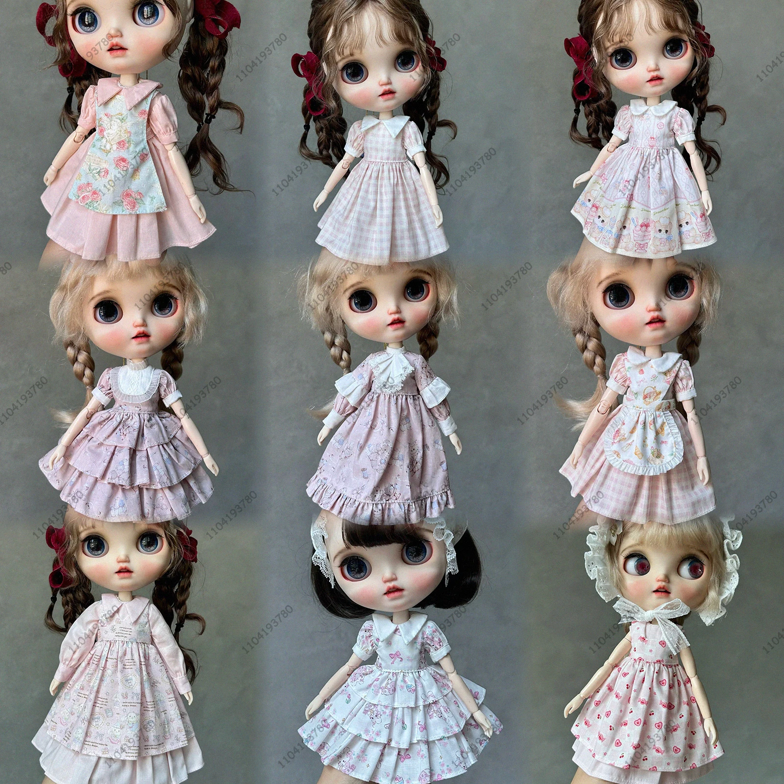 

For Blythe Doll 30CM Body 1/6 Ob24 Azone Doll Clothes Elegant Flowered Pink Patterned Plaid Dress Suit Girl Doll Clothes