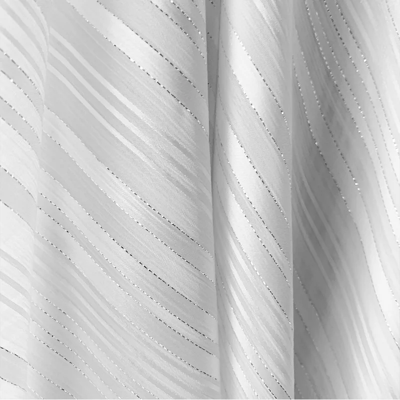 Gold Silver Stripes Organza White Chiffon Fabric for Dress Making Sewing Materials 150cm Wide Fabric By The Meter