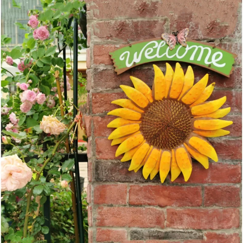 

Home Balcony Wall Hanging Decor Garden Guide Sign Outdoor Iron Wall Sticker Sunflower Welcome Sign For Inviting Ambiance