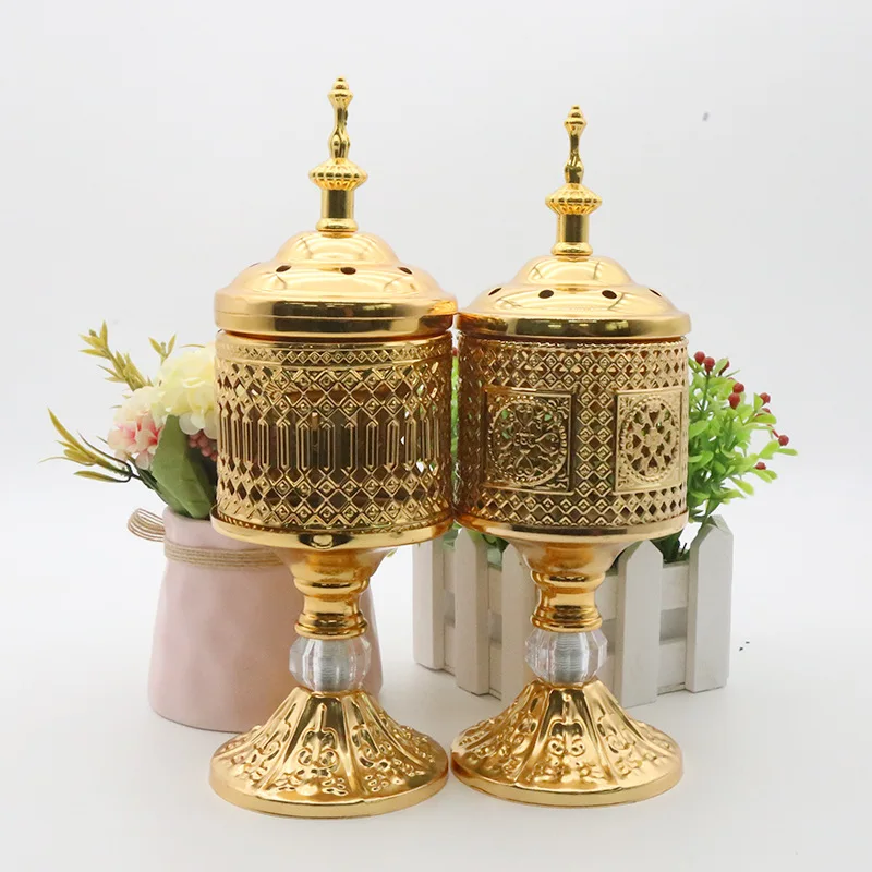 French Metal Aromatherapy Furnace Gold Tall Candy Jar Jewelry Cotton Swab Box Candle Holder Living Room Covered Incense