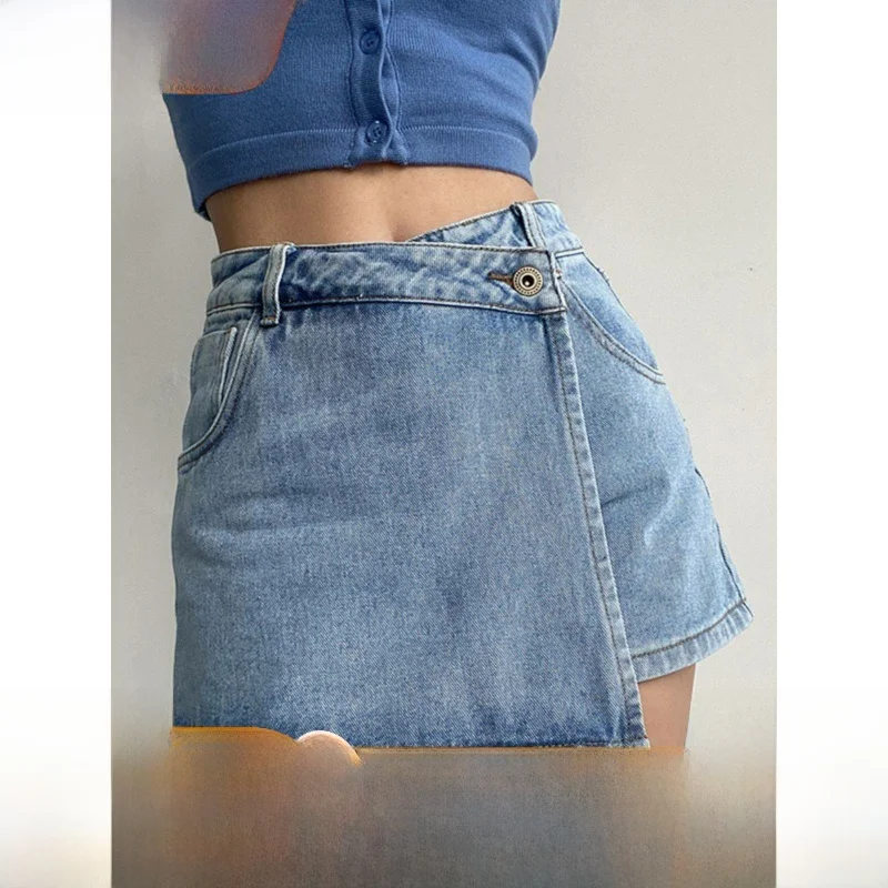 

Casual High Waist Fake Two-Piece ort Skirts Street Sle A-Line Skirts for Ci Walk Spring Season Ladies Skirts