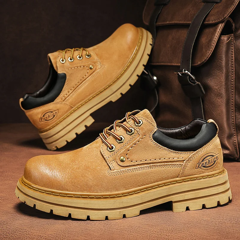 

Outdoor Mountaineering Work Boots for Men: 2025 New Big Yellow Boots, High-Top Height-Increasing British Style Durable Work Shoe