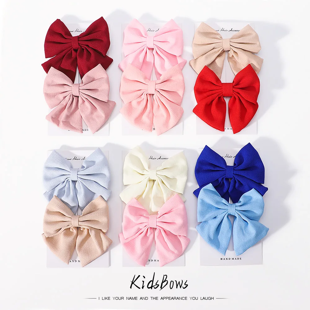 

2pcs/set Elegant Sweet Bow Ribbon Hair Clip Fashion Simple Solid Clip Hair Pin Retro Barrettes with Clips Girls Hair Accessories