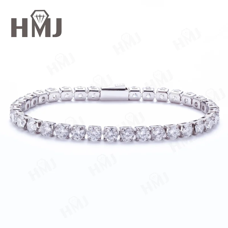 Tennis Bracelet 3/4/5mm Round Cut Moissanite/Ruby/Sapphire/Lab Green Silver Plated Daily Gift  for Women Wedding Jewelry Charms
