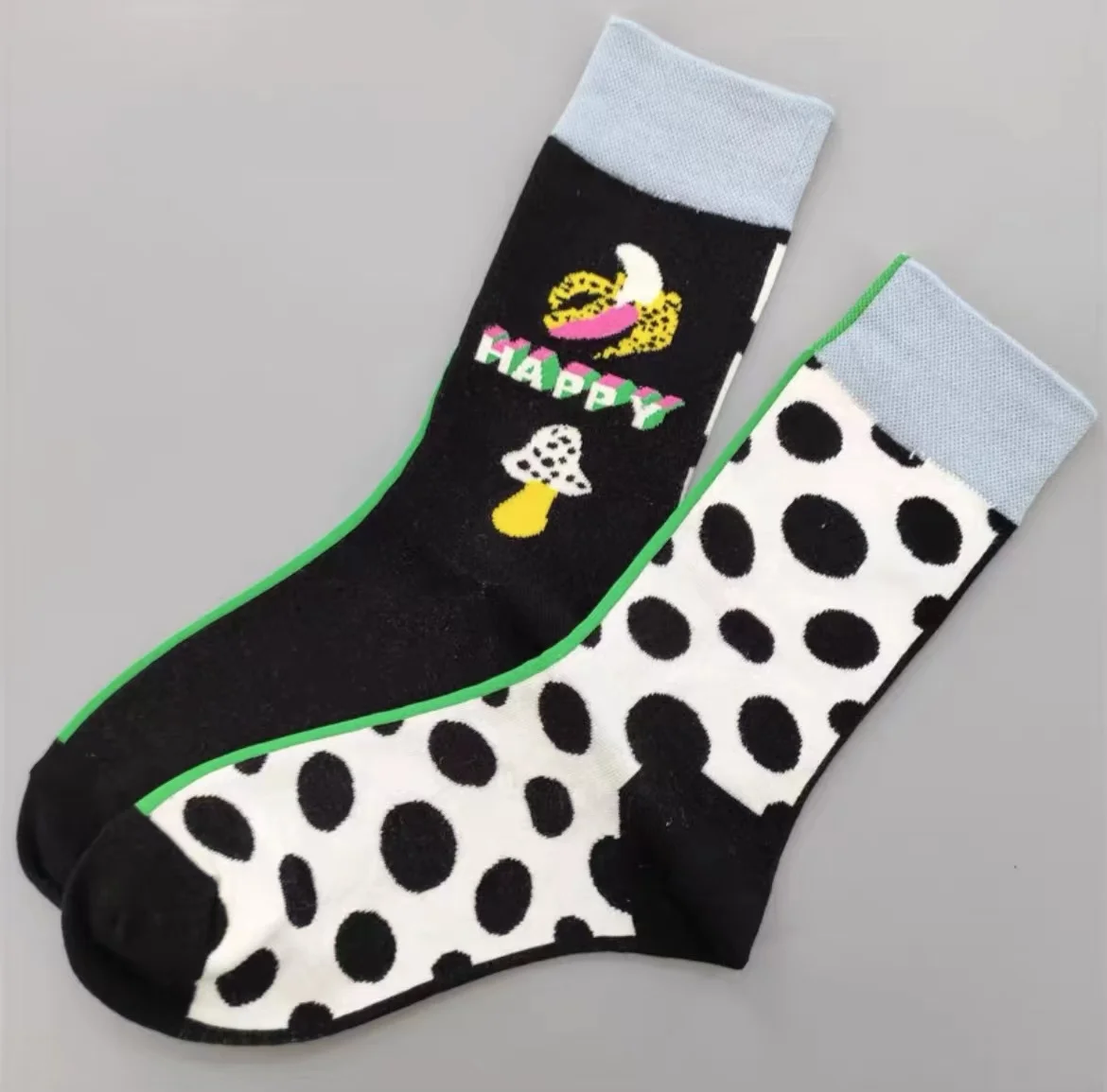 Happy Socks AB Asymmetrical Socks Cartoon Color Contrast Fashion Cotton Men And Women Couples Mid Tube Socks