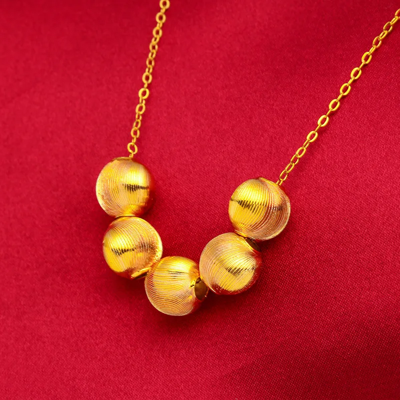 

Copy 100% pure gold Cat Eye Five Bead Necklace Women's O Chain Fashion Wedding Supplies Festival Gift