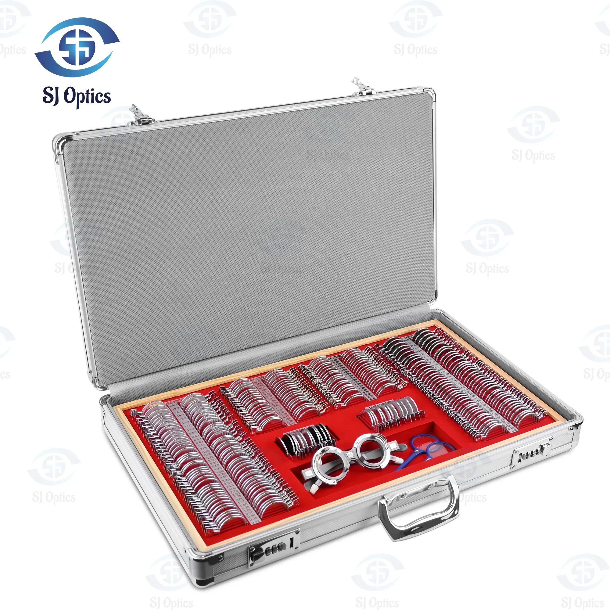 SJ Optics Portable Optometry Equipment Trial Lens Set Optical Instruments with 266 Glasses and Red Velvet Set of Trial Lenses