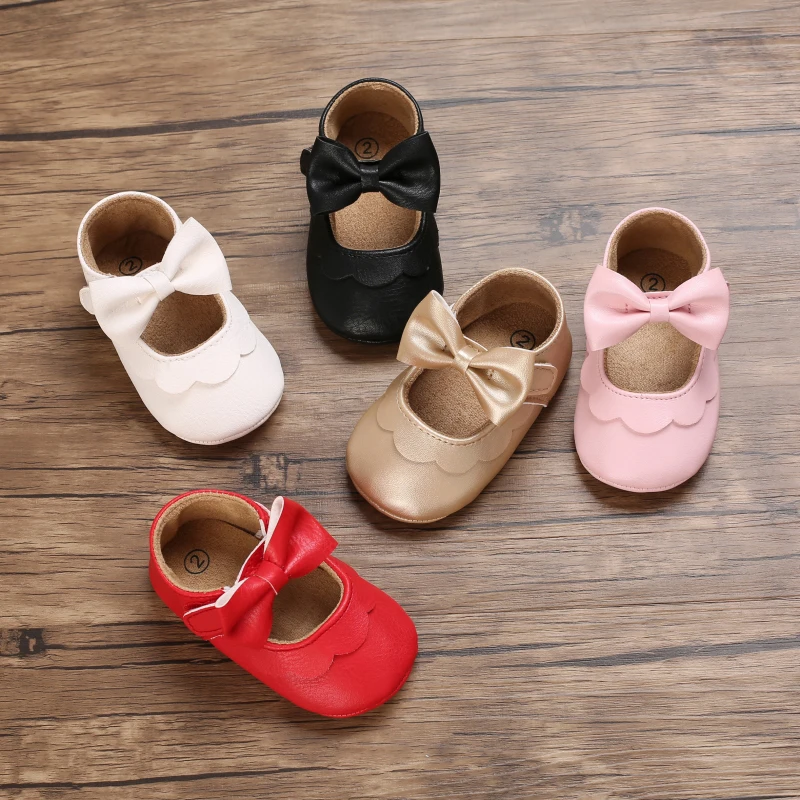 

Tregren 0-18M Newborn Baby Girls Mary Jane Flats Elegant Bowknot Dress Shoes Non-Slip Crib Shoes for Infants Girls Casual Flats