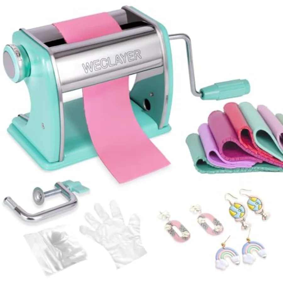 

Polymer Clay Pr hine, Clay Roller hine, Includes Non-Stick Sheets, Gloves, Clamp and Hand Crank, Stainl Steel Polymer Clay Tool