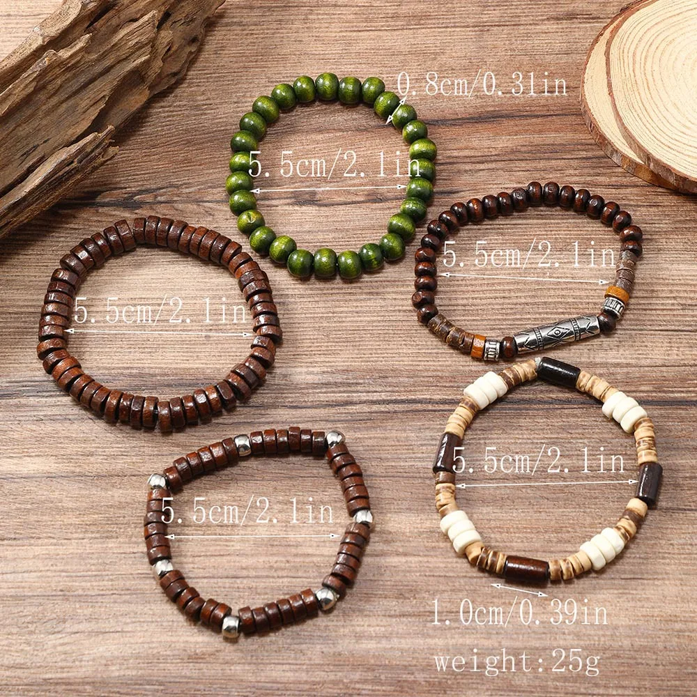 New Vintage Men\'s Bracelet Shell Coconut Shell Beaded Bracelet Multi Layer Handwoven Wooden Beaded Bracelet Bohemian Accessories