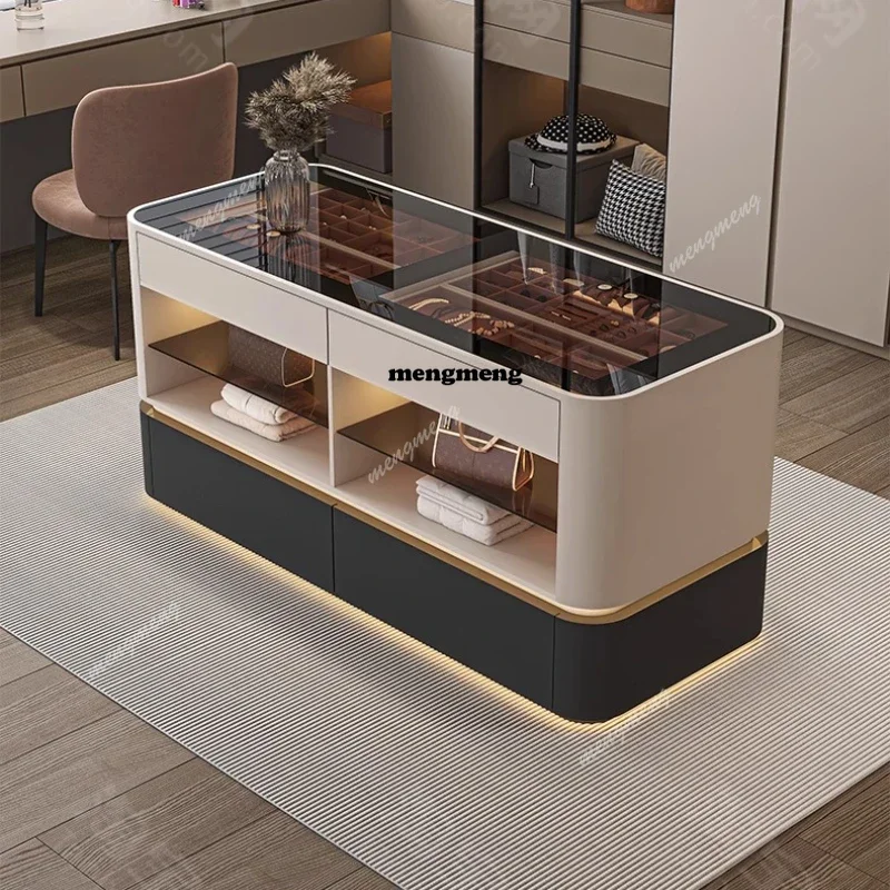 

luxury minimalist mid-island cabinet Modern simple cloakroom, high-end jewelry cabinet, jewelry display cabinet furniture home
