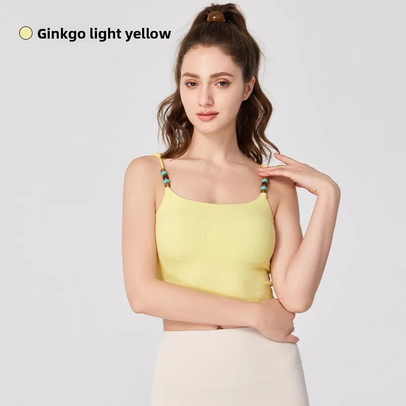 Beaded Halter Strap Sexy Yoga Vest for Women Short Fitness Sports Top