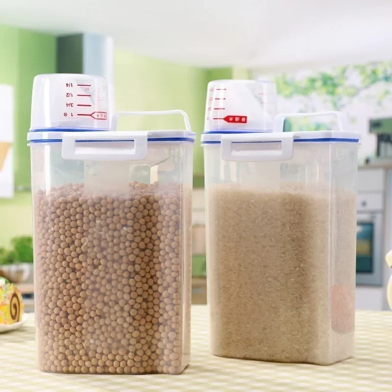 Kitchen cereals storage box Home Kitchen Transparent Plastic PP Food Container Rice and flour Storage Box With Measuring Cup