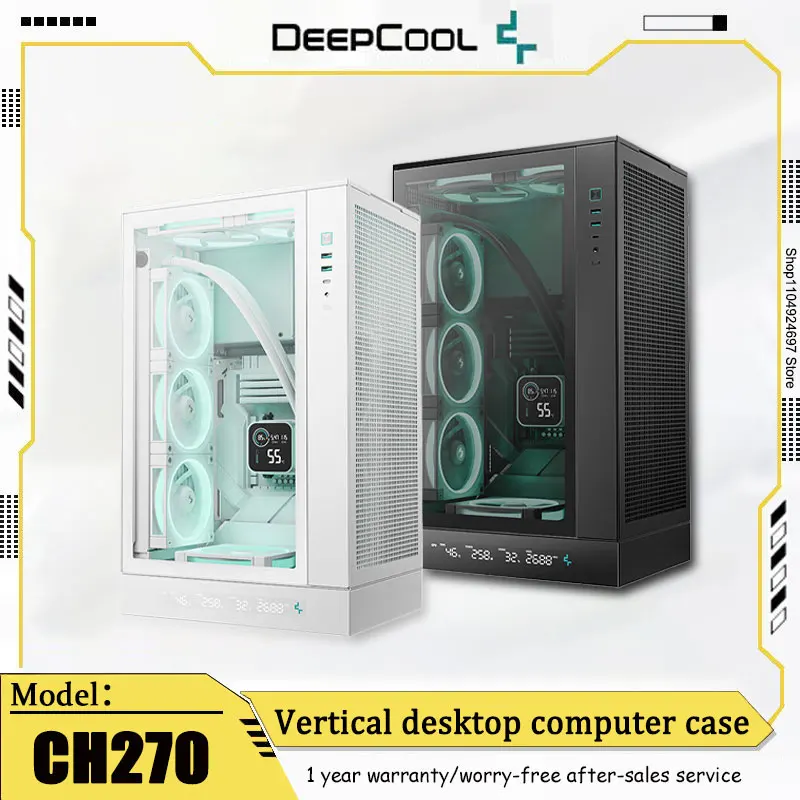 

DEEPCOOL CH270 Vertical Digital Display Case Supports MATX Back Plug Motherboard 360 Water Cooling MESH Cooling Panel Case Black