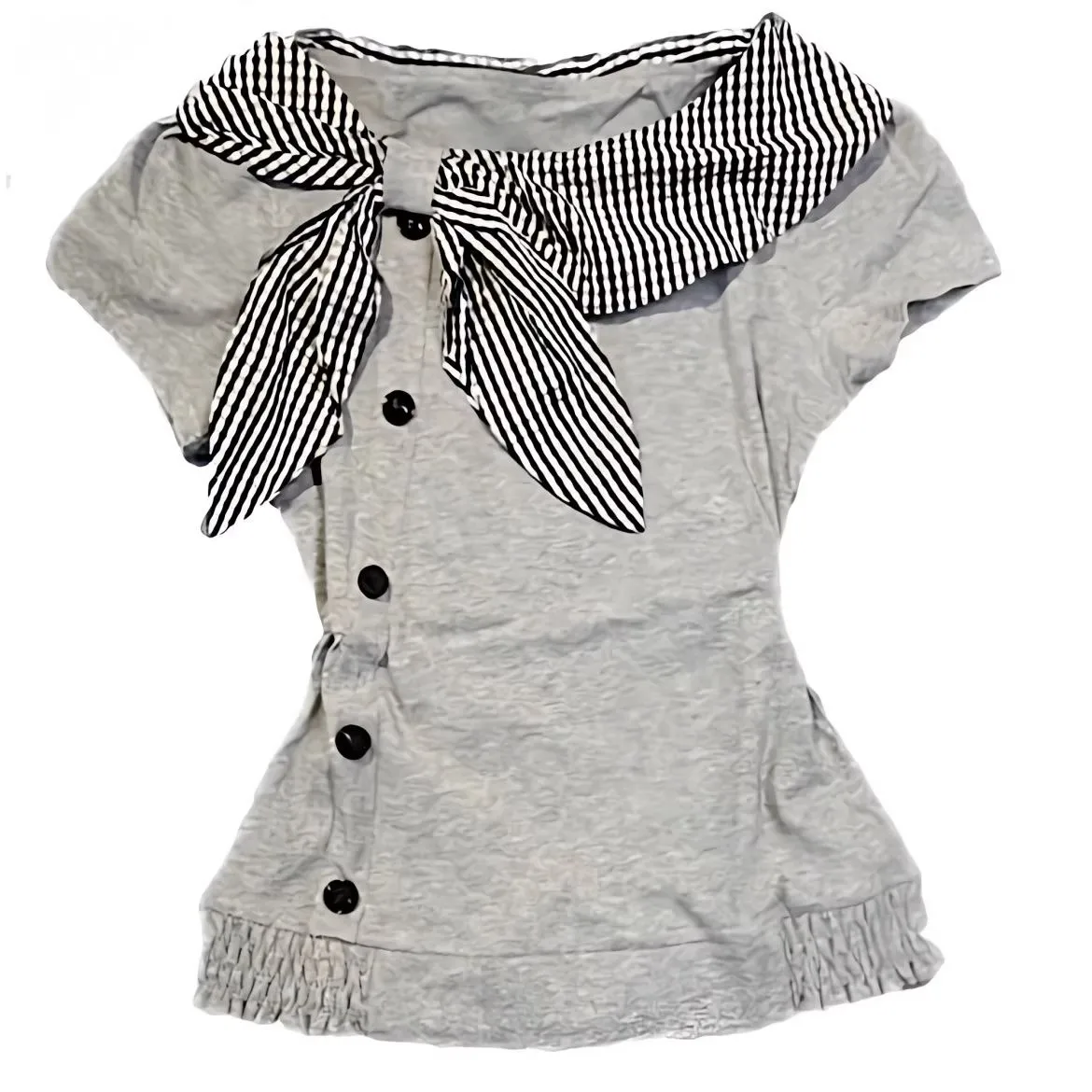 Richgirl American Retro Style Irregular Short-Sleeved T-Shirt Millennium Subculture Vintage Plaid Navy Collar Top view 2
