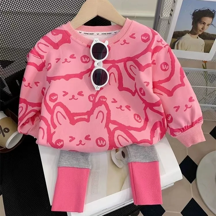 

Girls' Autumn Clothing Suits 2023 New Women's Treasure Autumn Sweater Children's Long Sleeve Top Leggings Two-Piece Set