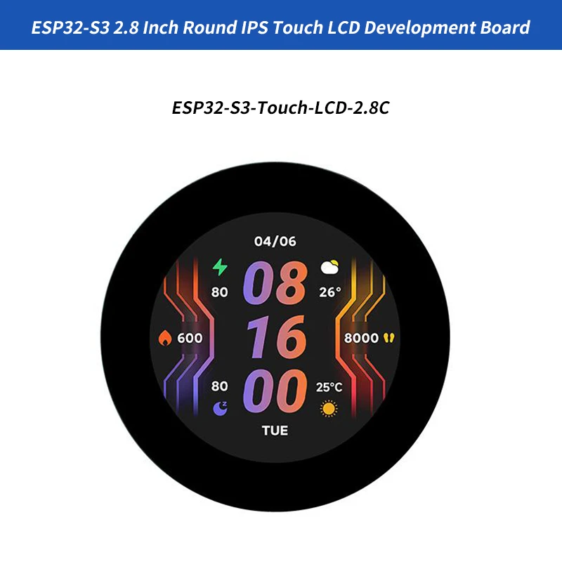 

ESP32-S3 2,8-дюймовый круглый сенсорный ЖК-дисплей IPS, макетная плата, 32-битный процессор LX7 для ArduinoI DE ESP-IDF