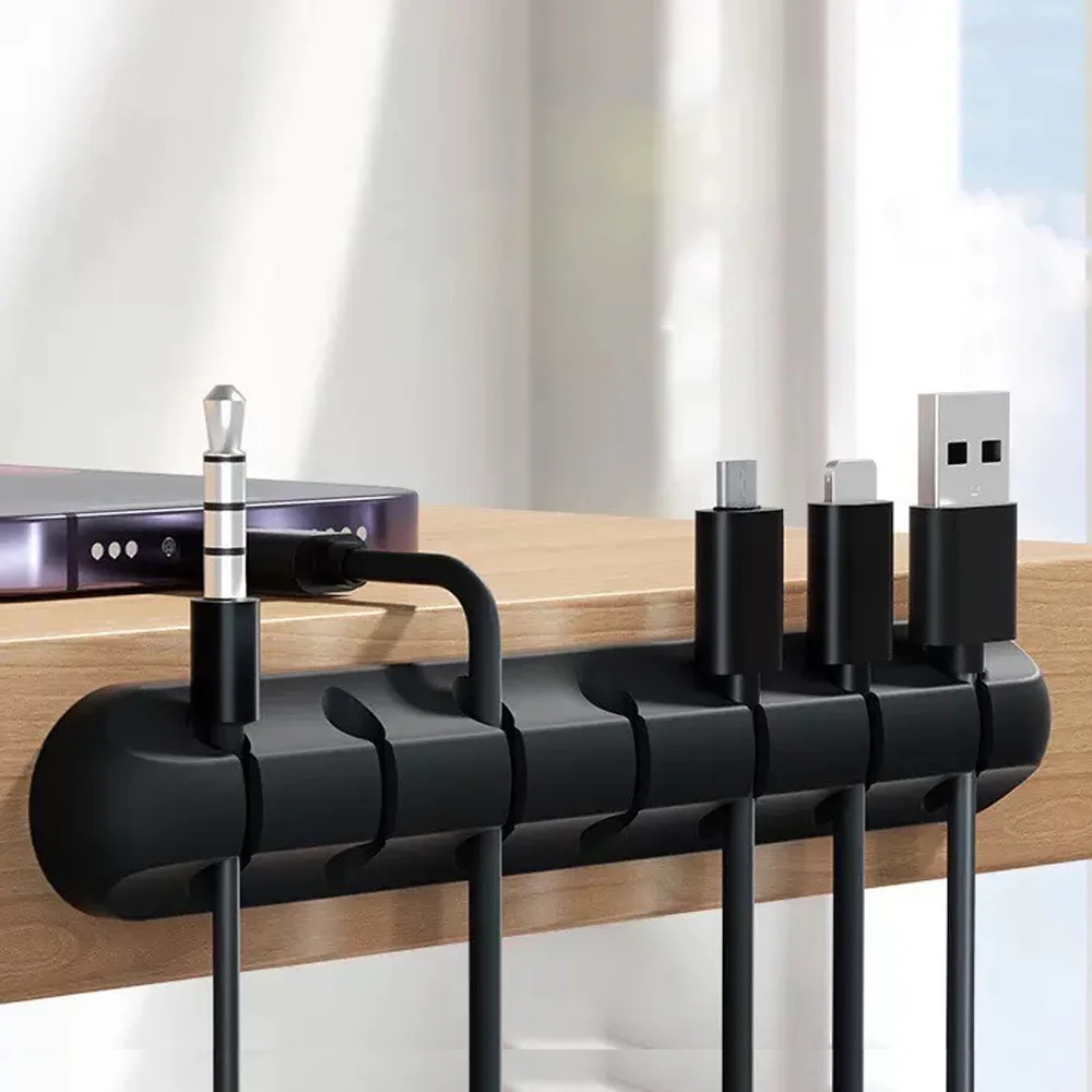 Organizador de cables de silicona, enrollador de cables USB, clips de gestión autoadhesivos para ratón, teclado, auriculares, para iPhone y Huawei