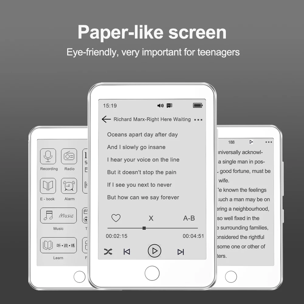 64GB Famue BF01 E-ink MP3 Player & TXT Reader - Eye-friendly Display, External Speaker, Student Recorder, New Year Gift