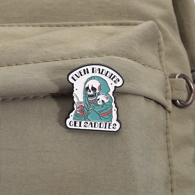 الهيكل العظمي الصحة العقلية المينا دبابيس حتى Baddies الحصول على دبابيس Saddies على ظهره قبعة شارة التلبيب اكسسوارات هدية للأصدقاء