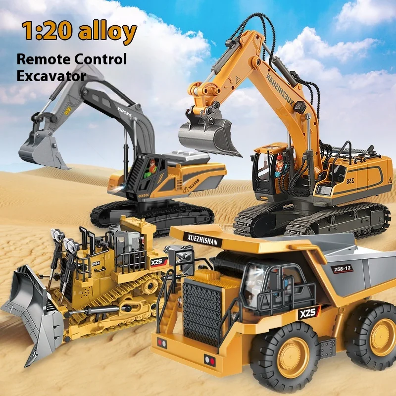 Liga de controle remoto engenharia veículo simulação escavadeira brinquedo bulldozer elétrico 2.4g menino modelo carro controle remoto presente