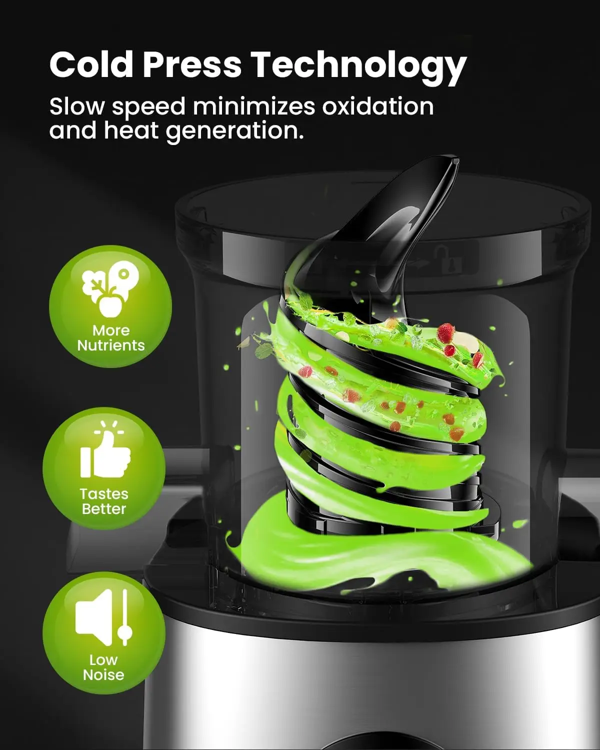 Cold Press Juicer Machines, 4.25'' Large Feed Chute Masticating Slow Juicer Fits Whole Fruits And Vegetables, Low Noise, Ea
