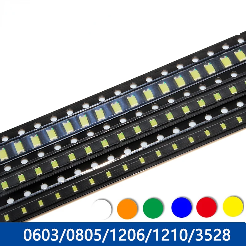 100pcs/lot LED Diodes Assorted Kit 0603 0805 1206 1210 3528 5050 5730 SMD LED Red Yellow Green White Blue Light Emitting Diode