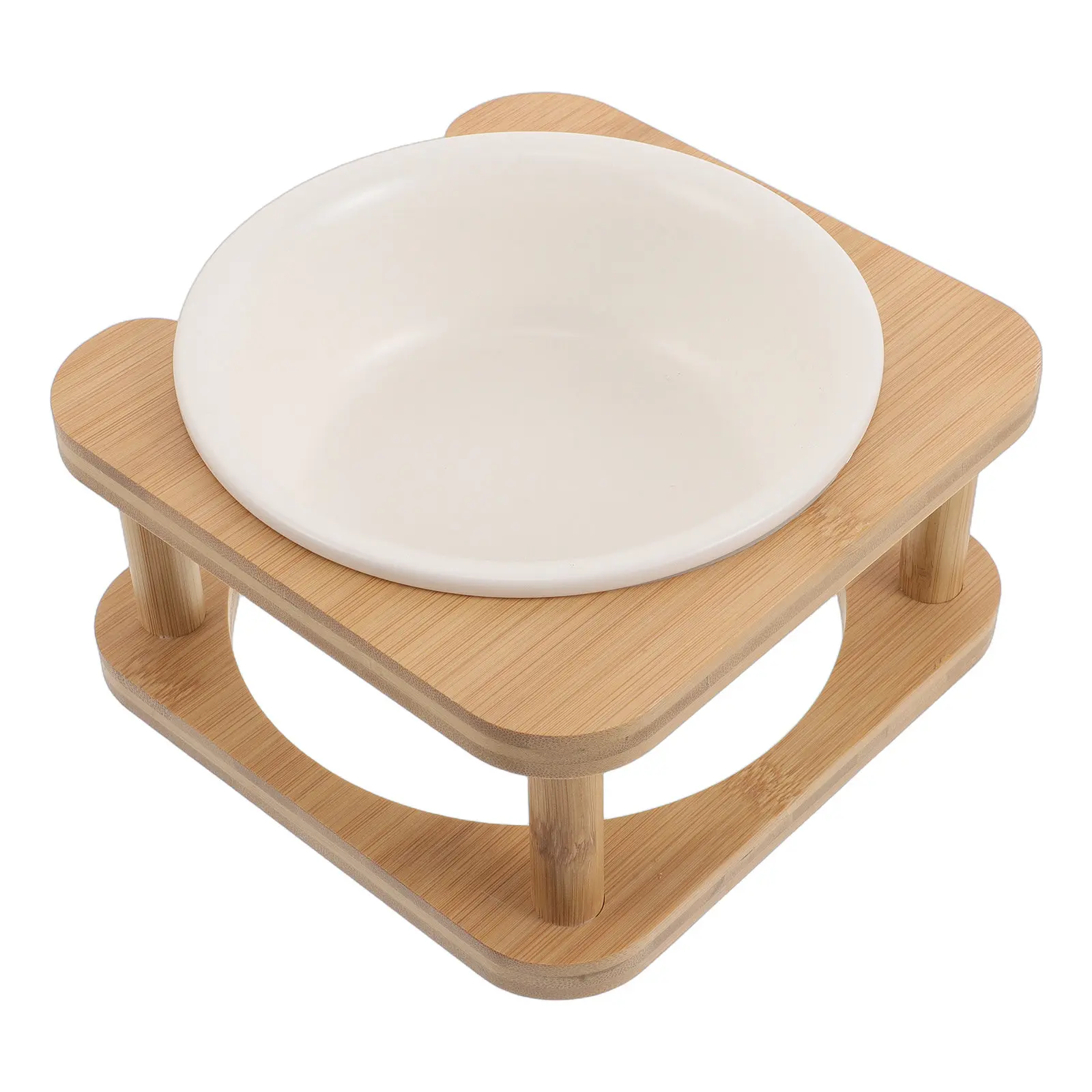 

Raised Ceramic Pet Feeding Bowl Dog Food Bowl Wooden Stand Elevated Feeding Station Indoor Outdoor for Cats Dogs Spillproof