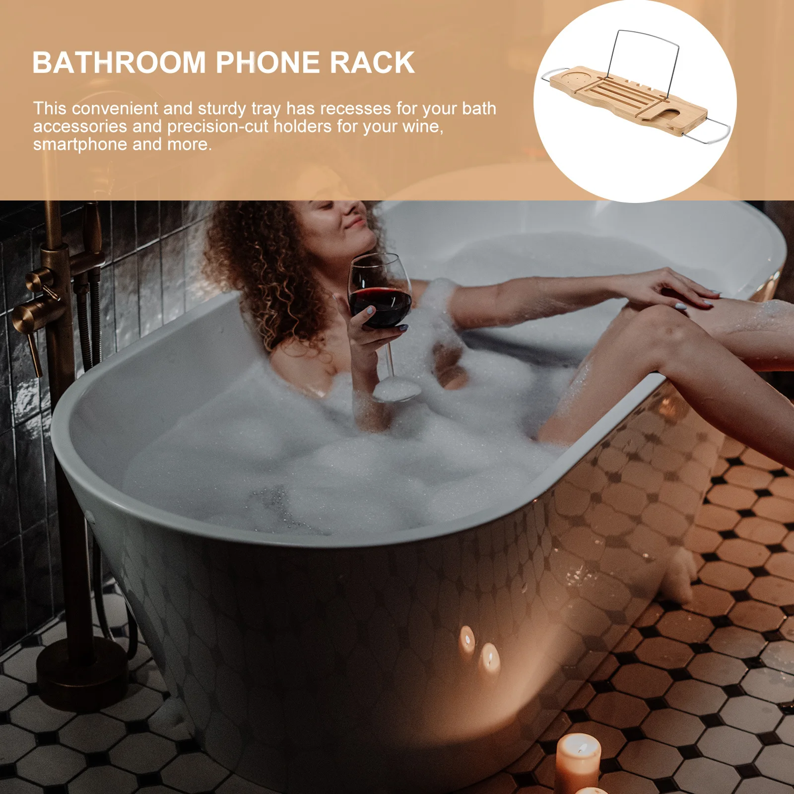 

Adjustable Bathtub Tray Bamboo Non-Slip Handles Bath Tub Tray Table Phone Holder Towel Storage Rack Bathtub Bath