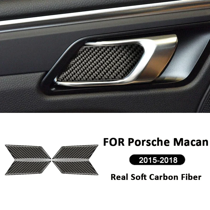 

For Porsche Macan 2015-2018 Carbon Fiber Car Inner Door Pull Handle Ring Bowl Trim Cover Interior Decoration Sticker Accessorie