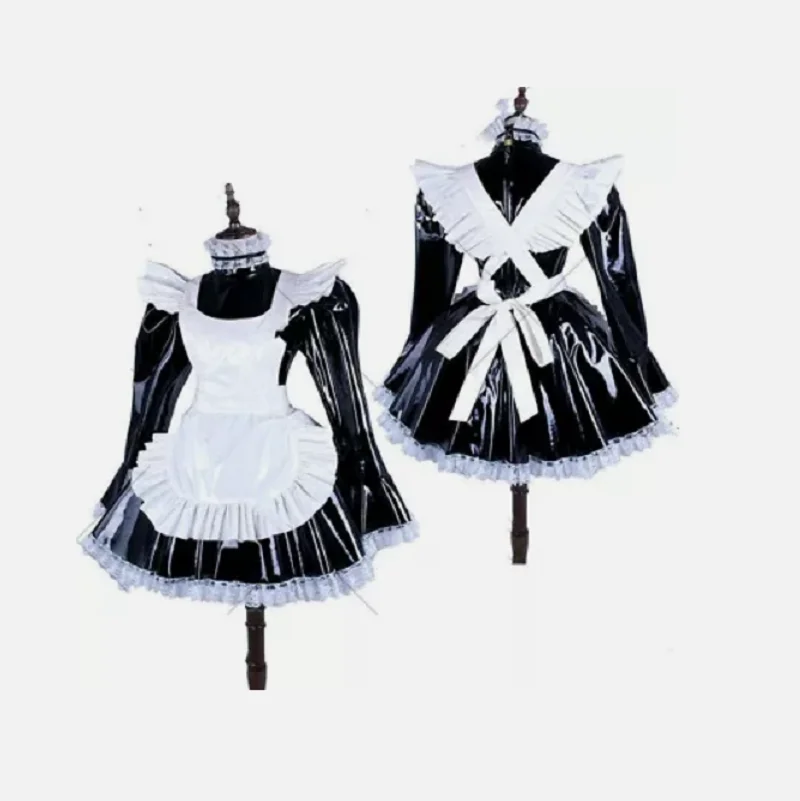 

The latest popular Black PVC lockable sissy maid dress vinyl apron tailored