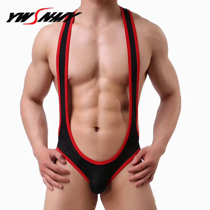 Sexy Mesh See Through Men Bodysuit Men\'s Suspender Singlet Teddies Open Buttocks Gay Underwear Fetish Erotic Lingerie Jumpsuit