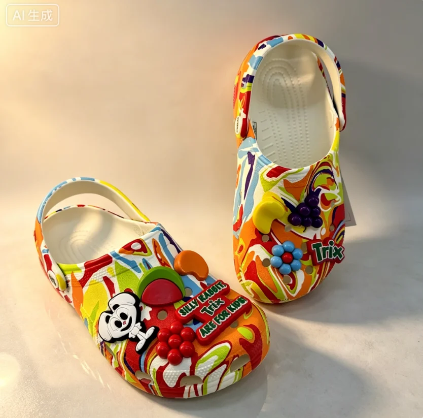 Zapatos perforados con grafitis coloridos, sandalias de EVA estilo frutas a la moda, calzado de playa antideslizante y resistente al desgaste para el verano